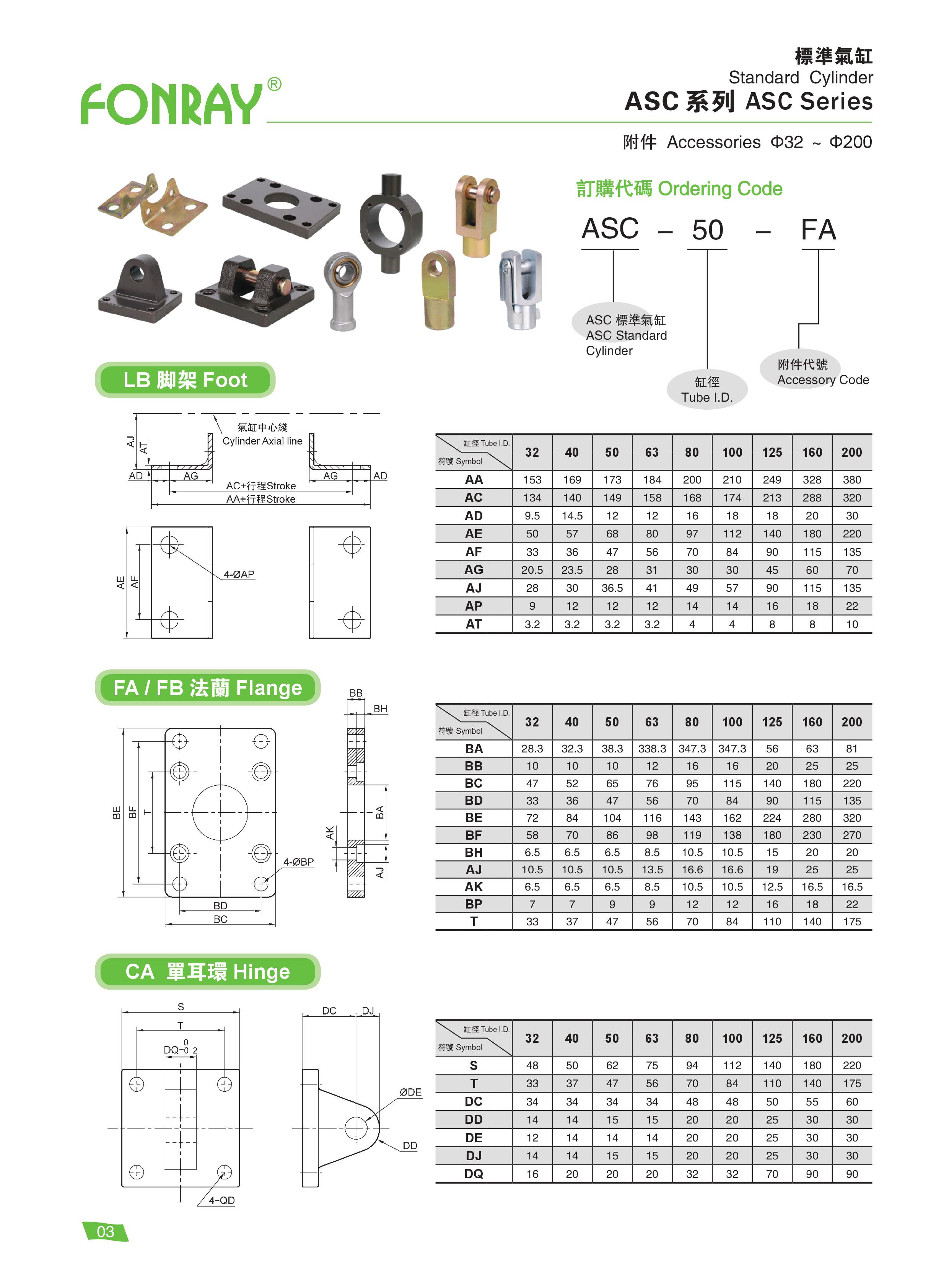Standard Cylinders - ASC Standard Cylinders Accessories(FB、CB、TC)